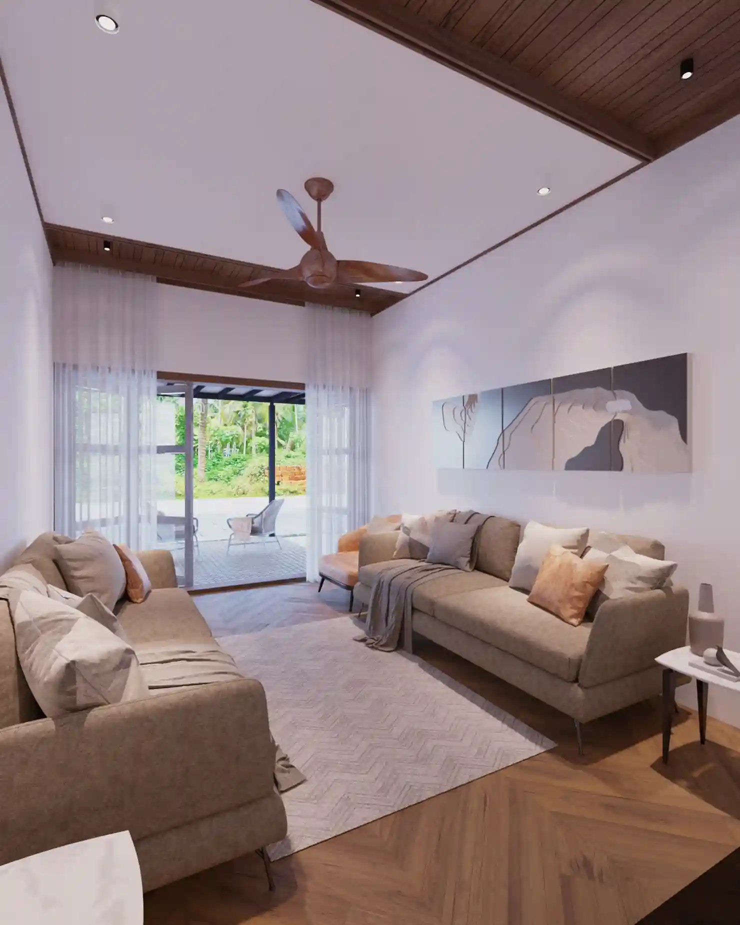 Luxury home interiors in Malappuram creating a stylish living room with modern furniture and inviting atmosphere.