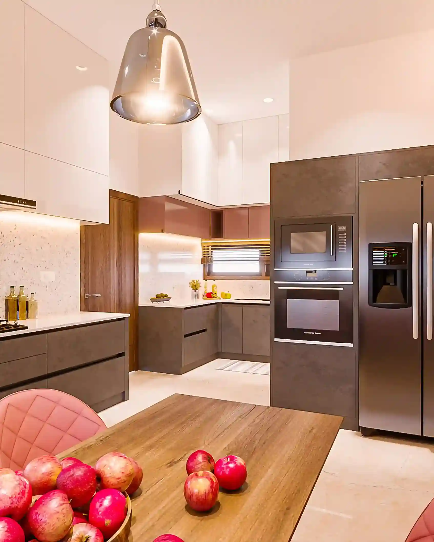 Luxury home interiors in Malappuram featuring a modular kitchen design with premium materials and style.