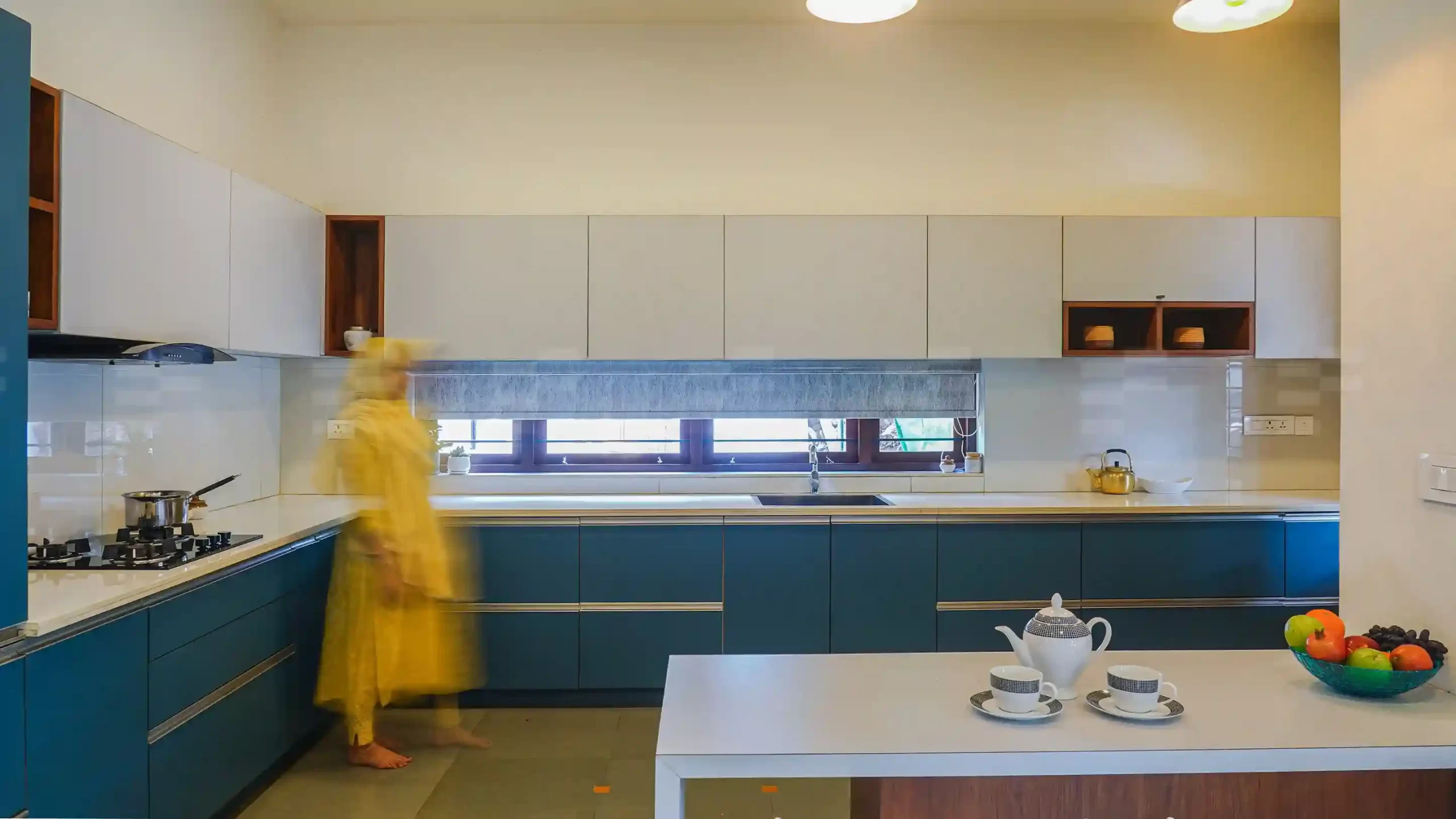 modern kitchen blue white