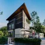 Contemporary commercial architecture in Malappuram featuring sleek lines, open balconies, and natural surroundings – FORM Architects