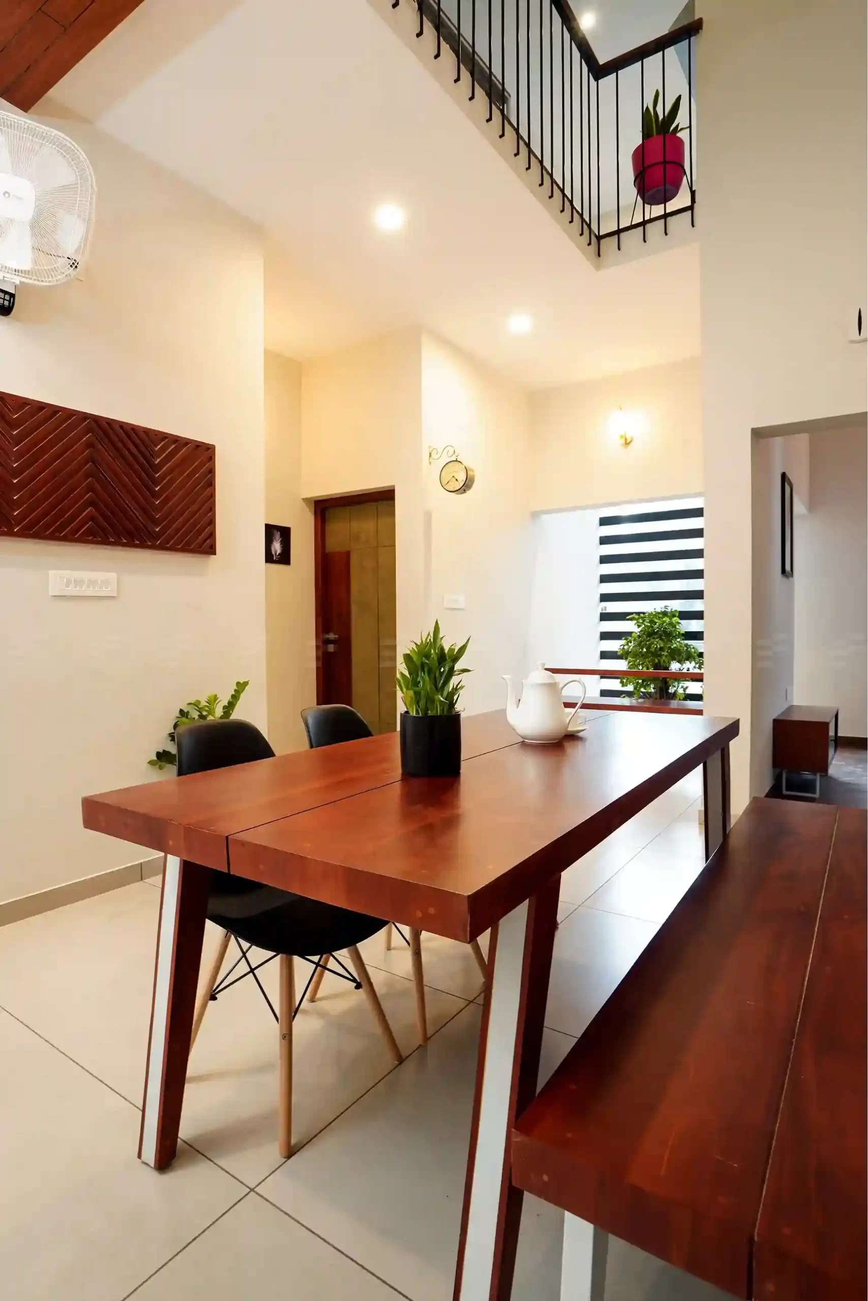 Top residential architects styled this dining space with a natural palette and gentle lighting.