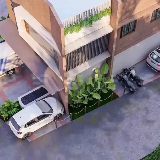 Apartment architectural design showcasing modern exterior with top view