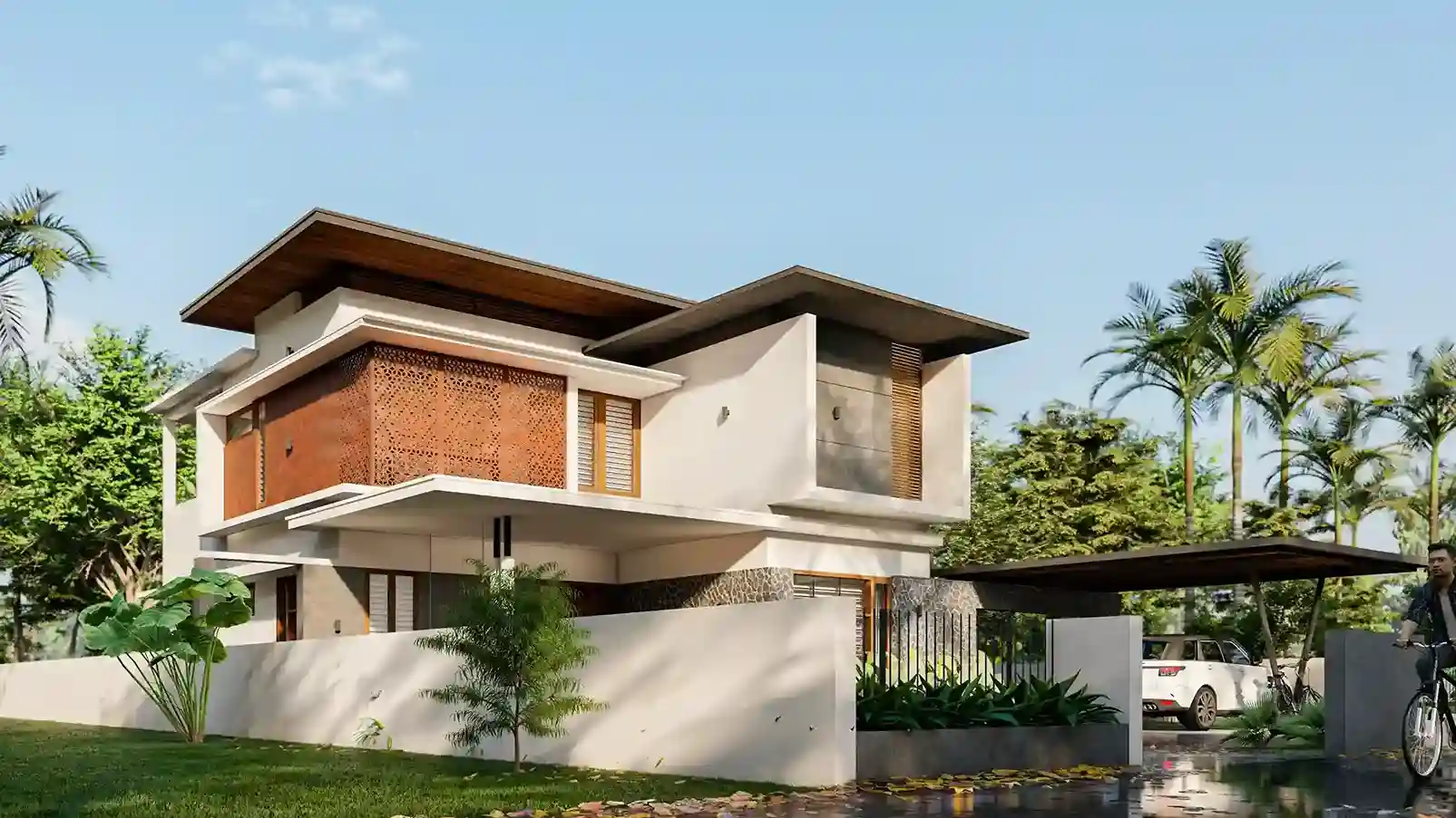 Modern contemporary home exterior crafted by leading architects in Kozhikode
