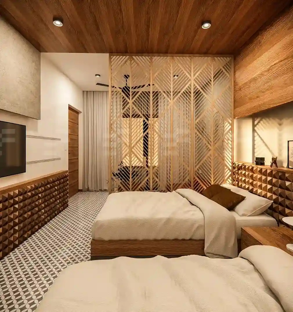 Elegant bedroom interior created by expert hotel designers in Kondotty