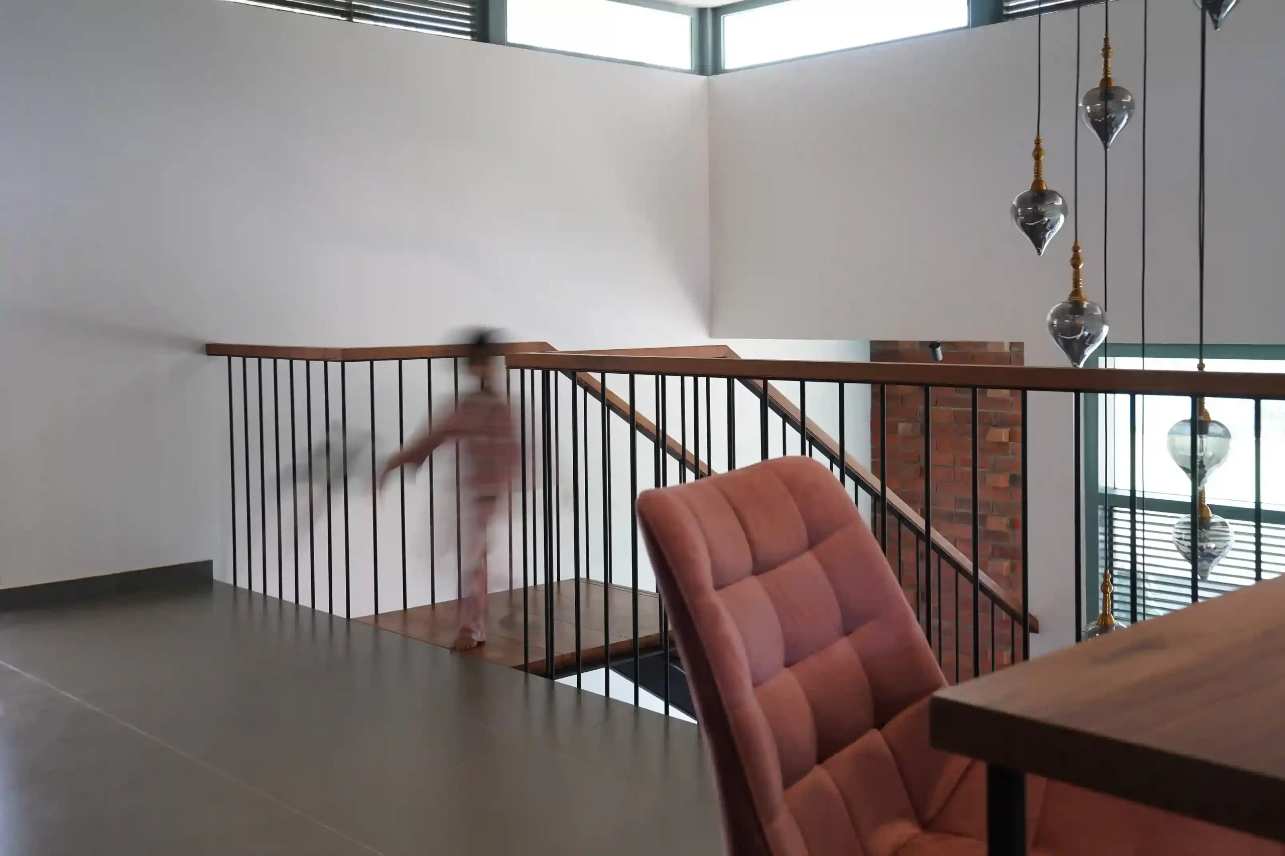 Contemporary house design Kerala first story interior with railing