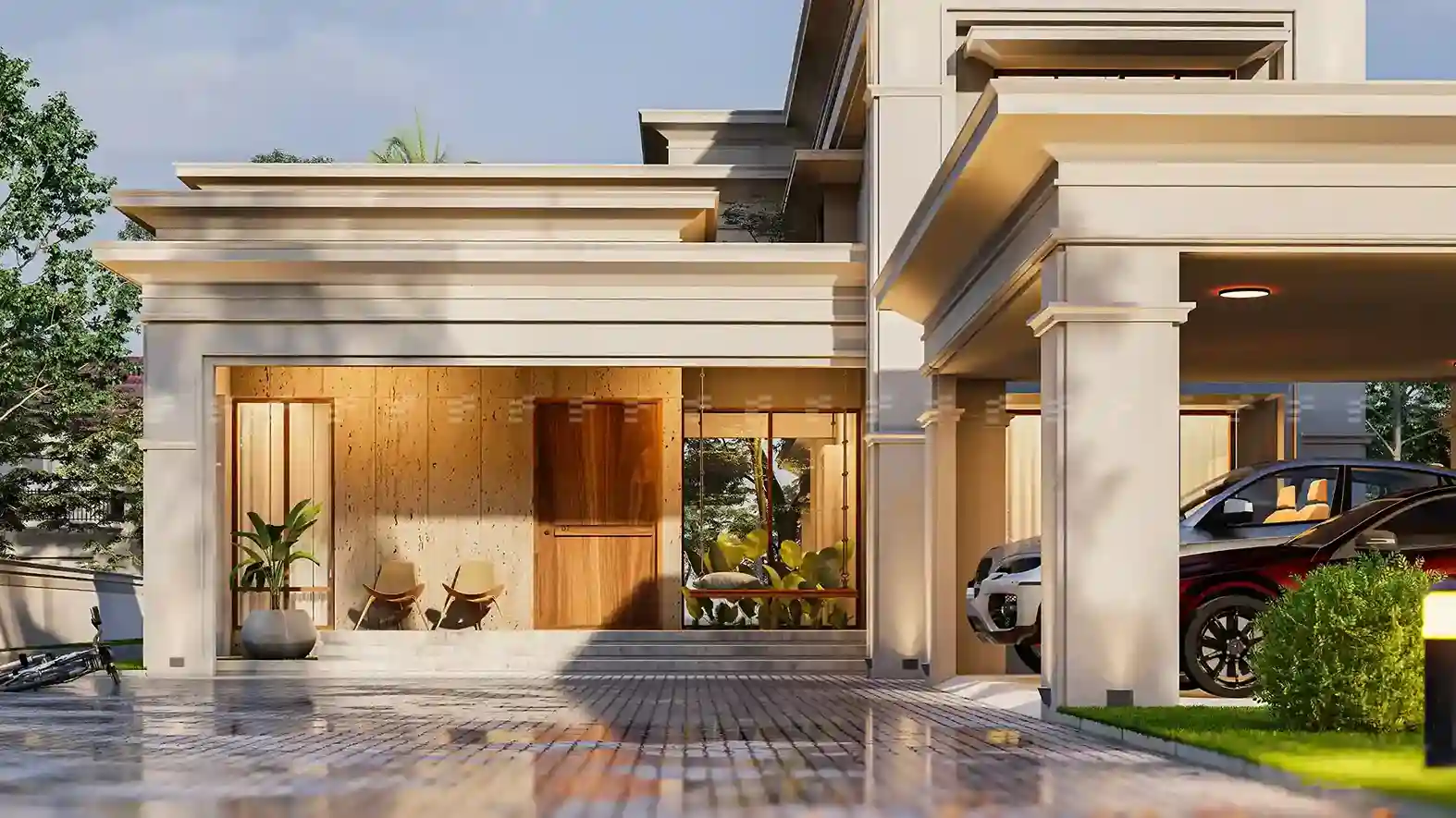 Focused exterior view by modern house architects in Malappuram showing luxury design details