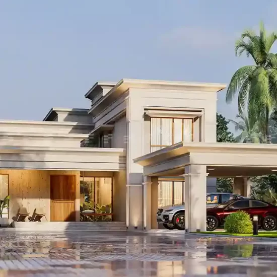 Contemporary flat roof residence by modern house architects in Malappuram