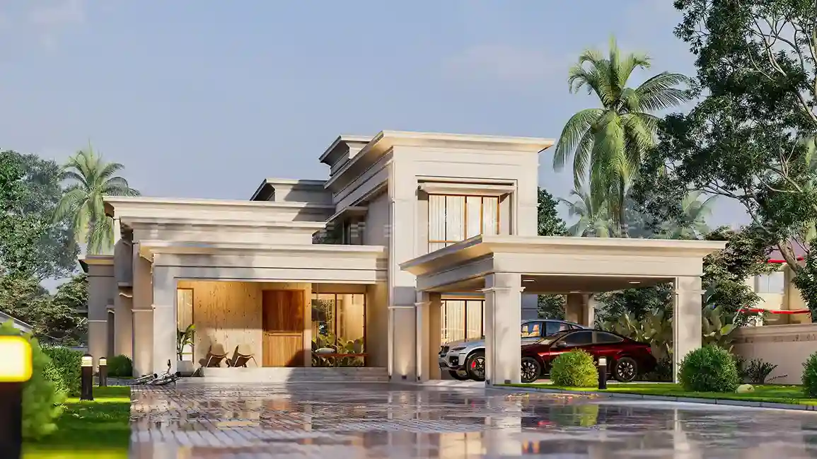 Contemporary flat roof residence by modern house architects in Malappuram