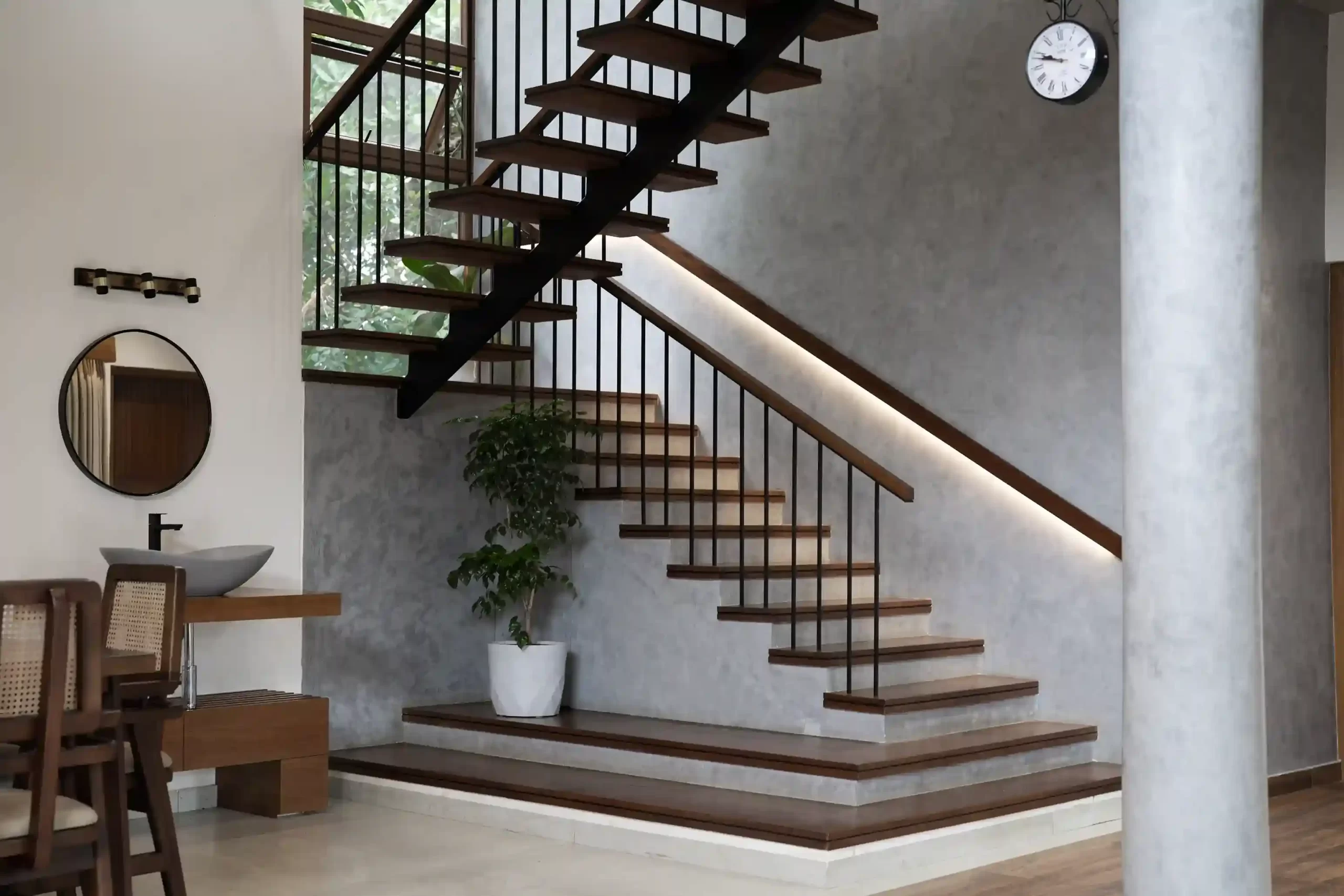 KYMARA – The Ancient Forest, Minimalist Cantilever Stair design in a modern home